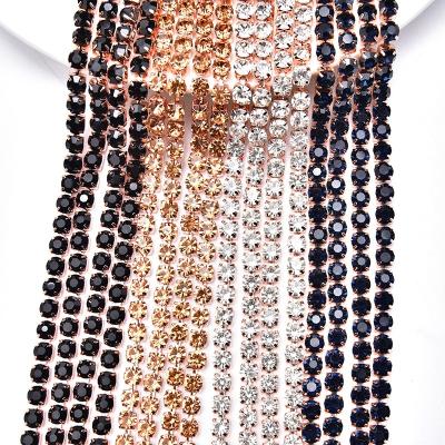 China DIY Jewelry Crystal Diamond Trim Flatback Rhinestone Cup Chain Cell Phone Case Rose Gold Base Dense Glass For Clothes Shoes Accessory for sale