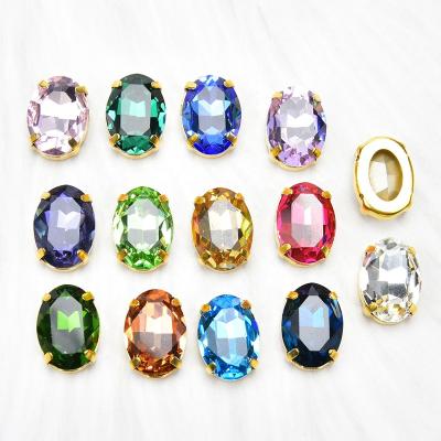 China Pointback Fashion Rhinestone Button 13*18mm Oval Crystal Sew On Gold Claw Setting Strass Loose Stone For Wedding Shoes Bags Elegant for sale