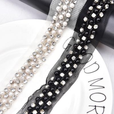 China Handmade Fancy Bridal Pearl Crystal Beaded Applique Lace Rhinestone Chain Trim Xinmili For Wedding Dress Clothes Bags Shoes for sale