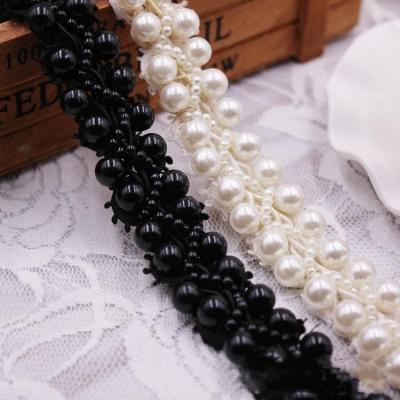 China Flatback Handmade Black Pearl Rhinestone Lace Sewing Beaded Trimming For Hair Accessories Wedding Dress Decoration for sale