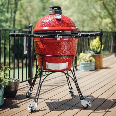 China Outdoor Portable Pizza Oven Grill Kamado Smokeless Red Grill Adjustable Size 24 Inch Ceramic Grill Carts For 7-8 People for sale