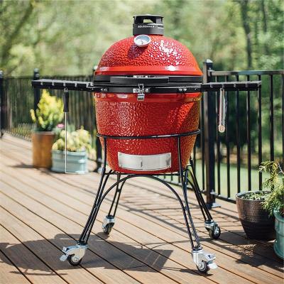 China 7-8 People Size Adjustable Red Ceramic Multifunctional Portable Charcoal Kamado Ceramic BBQ Grill Grill Ceramic Oven Trolley for sale