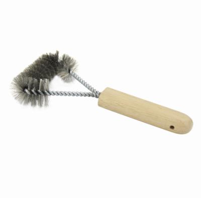 China Hot Sale Small Easily Cleaned Mini Grill Bbq Wood Handle Cleaning Brush Grill Cleaning Brush for sale