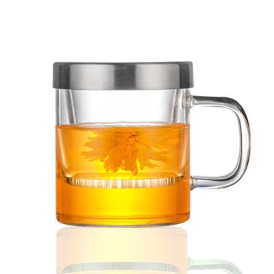 China Sustainable Hot Selling Borosilicate Glass Tea Cup Mug With Cover Glass Stainless Tea Cup for sale