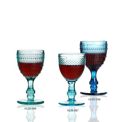 China Can be customized newest antique embossed bulk glass ice cream cup bowl hand pressed goblet wine glass cup for sale