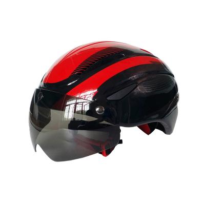 China Road Bike Helmets With Sunglasses Red Color Bicycle Sports Ladies Helmets With Gray Frame Sunglasses for sale