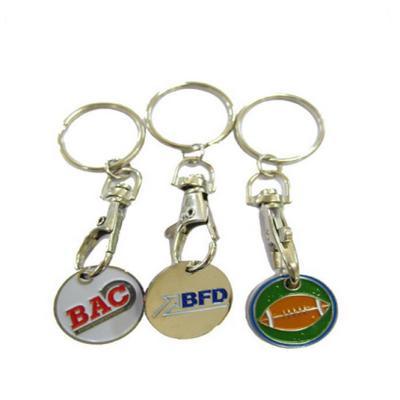 China Glitter Metal Supermarket Trolley Promotional Die Cut Token Coin Key Chain for sale