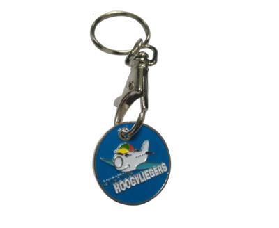 China Promotional Gift Size 23mm Metal Trolley Round Enamel Coin Euro Key Chain for sale