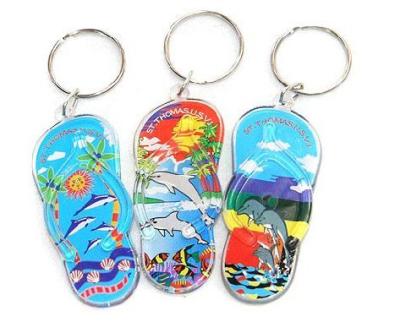 China Summer Plastic Slipper Tourist Acrylic Key Chain With Photo Insert for sale