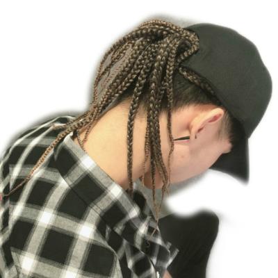 China Wholesale Men's French Curl Synthetic Fiber Short Braided Wigs Bald Brown Band Ponytail Adjustable Wig for sale