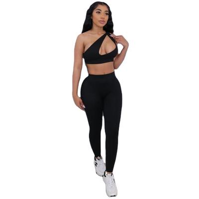 China Wholesale Anti-pilling Hollow Out Backless One Shoulder Top Sports Pants Yoga 2 Piece Set Summer Sweatsuit Set Women for sale