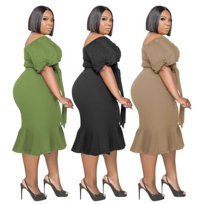 China Plus Size Plus Size XL-4XL Solid Colors Fishtail Dress For Women Short Sheath Strapless Bandage Ruffles Hem Loose Midi Dresses for sale