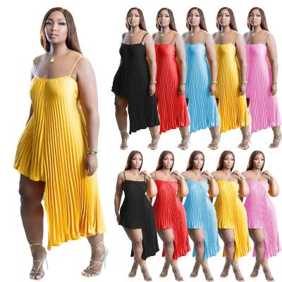 China New Arrival Breathable Women Pleated Comfortable Sexy Summer Hollow Out Irregular Straps Dress for sale