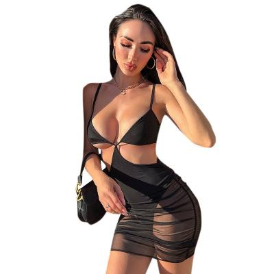 China New Arrival Viable Straps Hollow Out Mesh See Through Splicing Sexy Club Dress Women for sale