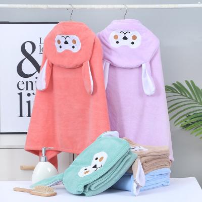 China New Cartoon Children's Safe Bear Form Baby Soft Bath Coral Velvet Absorbent Hoodie Towel Hooded Cape for sale