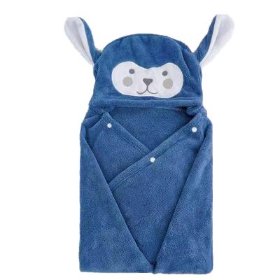 China Factory Wholesale Cartoon Coral Fleece Bathrobe Factory Safe For Kids With Hood Baby Hoodie Bath Towel for sale