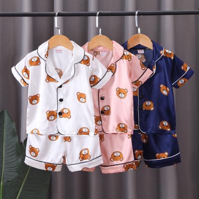 China Hot Sale Summer QUICK DRY Bear Printed Short Sleeve Children Sleepwear Kids Pajamas Set for sale