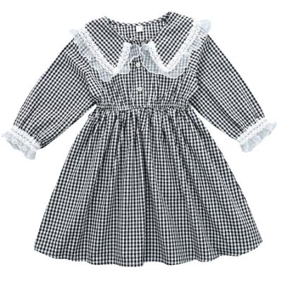 China Latest Design Kids Breathable Fashion Lace Plaid Long Sleeve Princess Dress For Girls for sale