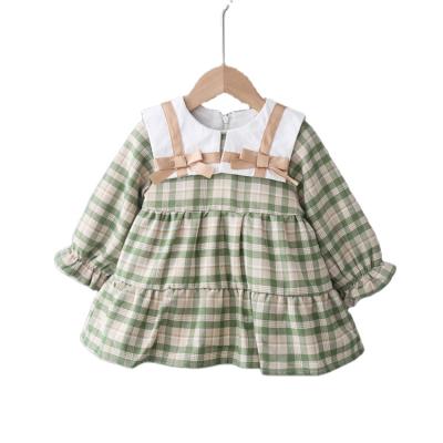 China Wholesale anti-static doll dress wind college baby clothing children's Korean winter KBEe94036 thicken plaid bow dresses for sale