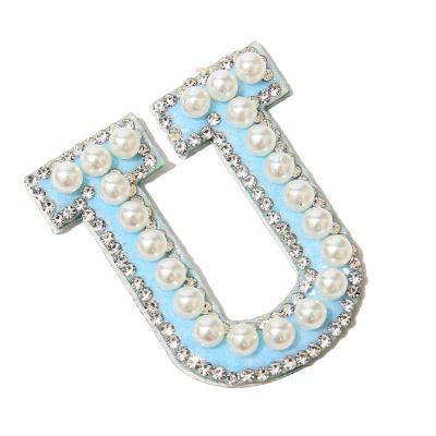 China Decoration Factory New Products A-Z Alphabet Bling Pearl Self Adhesive 3D Rhinestone DIY Handmade Patches for sale