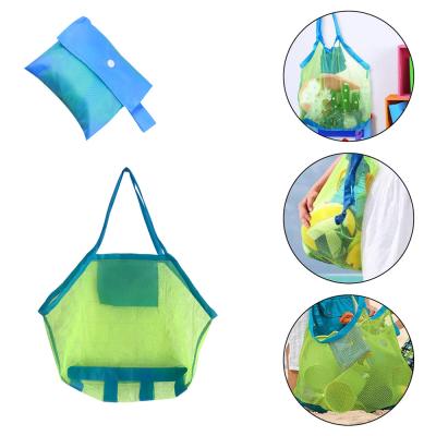 China Light Weight Green Large Convenient Foldable Outdoor Organizer Toy Bag Promotional Mesh Beach Tote Bag for sale