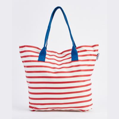 China Convenient low twin handle from Min. Quantity Custom Beach Striped Canvas Tote Bag for sale