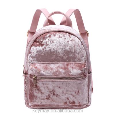 China Pink Backpack China Alibaba Zipper Front Pocket Velvet Backpack for sale