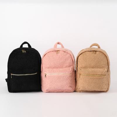 China Large M L Brown Pink Black Teddy Tote Fluffy Fur Soft Cute Winter Handbags Sherpa School Backpack Anti-theft Fashion Running Daily Bags for sale