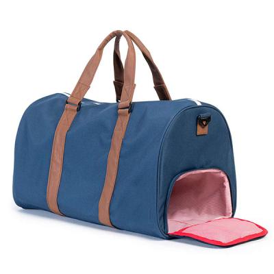 China Durable New Daily Tan Shoulder Strap Compartment Shoes Navy Polyester Duffle Travel Bag Long for sale