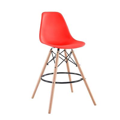 China Cafe Step Stools Beech Wood Leg Umpire Chair PP Modern Nordic Bar Stool Upholstered Bar Chair for sale