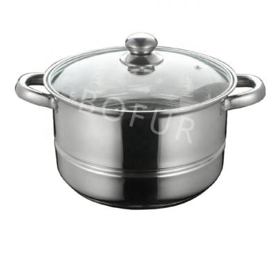 China 24cm Sustainable 2 Layers Stainless Steel Cookware Steamer Soup Pot Large Cooking Pot With Steamer for sale