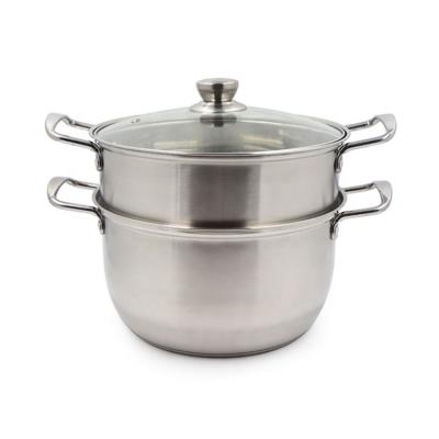 China Sustainable 3 Pieces Stainless Steel Steamer Pot Cookware Double Boiler Steamer Food Cooking Pot Set for sale