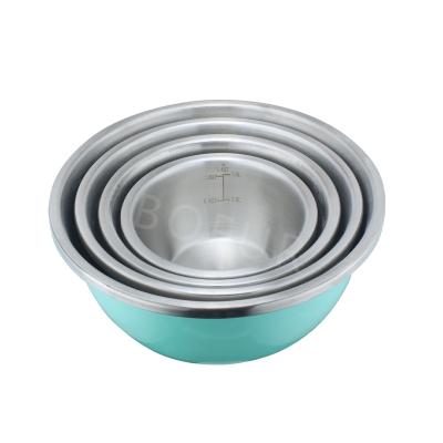 China Hot Sale Stocked Kithchen Customized Color 304 Multifunction Stainless Steel Mixing Bowl Sets Cake Baking for sale