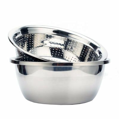 China Sustainable Three-Piece Stainless Steel Strainer Basin Strainer Set / Vegetable Grater Set / Strainer Bowl Set for sale