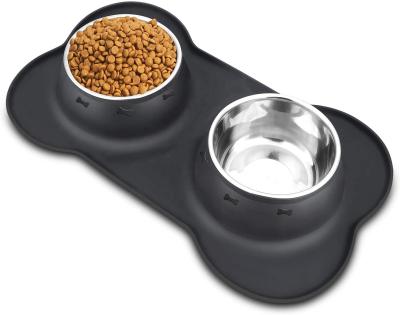 China Double Feeder Bowl Sustainable Dog Food Mat Pet Bowl Stainless Steel Silicon Water Bowls For Dog for sale