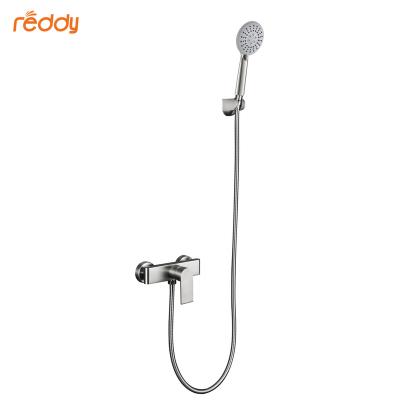 China Without Slide Bar 304 Stainless Steel Original Brushed Color Bathroom Three Functions Rain Ceramic Shower Faucet Cartridge Shower Set for sale