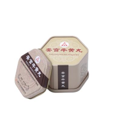 中国 Low price tinplate and customized angong niuhuang pill hexagonal jar 販売のため