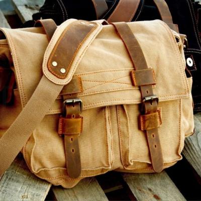 China Travel Vintage Cotton Canvas Messenger Bag Brown Backpack Detachable for sale