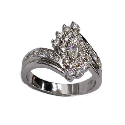 China Wholesale Trendy Fashion 18K White Gold Plated Marquise Moissanite Rings for sale