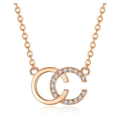 China Jewelry Making Sterling Sliver Necklace Rose Gold Double C Pendants Customized High Quality TRENDY Necklace for sale