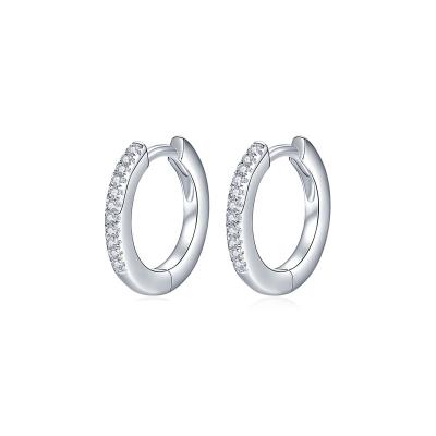 China Trendy Hot Sale Fashion Simple Design Women's Earrings Wholesale Round White Gold Plated 925 Silver Moissanite Huggie Earrings for sale