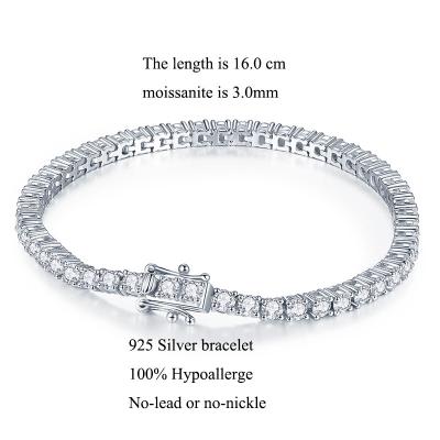 China FASHIONABLE Classic Fine Jewelry Moissanite Jewelry Tennis Bracelet 925 Silver 14k Gold Plated 3mm Round Moissanite Tennis Bracelet for sale