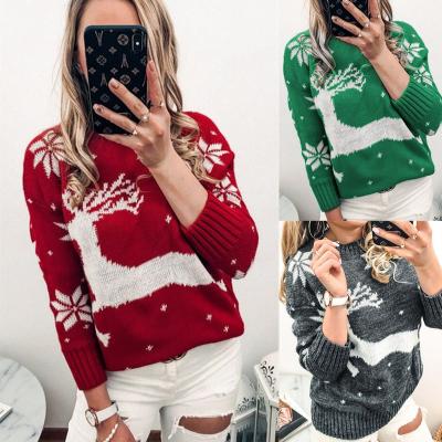 China Anti-pilling 2021 autumn and new winter sweater women's jacquard knitted Christmas knitted long sleeved sweater for sale