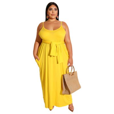 China Anti-Static Women's Spaghetti Strap Maxi Dress Plus Size Sleeveless Dress With Pockets And Belt for sale