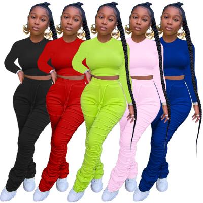 China Drop Breathable Explosive Two Piece Set Long Sleeve T-Shirt Pleated Micro Flare Sweatpants Suit for sale