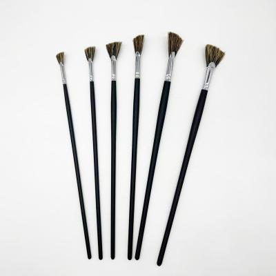 China Watercolor Amazon Hotsale Black Handle Copper Wood Tube Bristle Hair Artist Fan-shaped Oil Paint Brush Set for sale