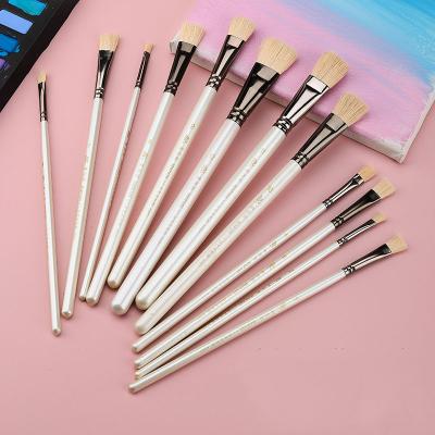 China The Paintbrush for Art Painting Brush Soft Wool Flat Brush Head Watercolor White Short Handle Brush Set 12 for sale