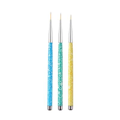 China NAIL 6/9/12 Nail Art Liner Brush Set 3pcs Logo Nylon Hair Metal Handle Custom UV Gel Nail Brush for sale