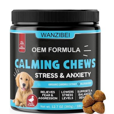 China Stocked Wanzibei Soothing Pet Chews Treats For Dogs Help With Anxiety Relief Chewable Dog Snacks With OEM Formula for sale