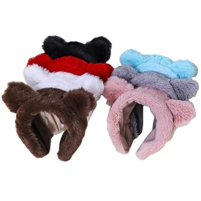 China Fashion Winter Hair Thick Fluffy Wide Circle Bear Ears Headband High Quality Hairy Cute Soft Round Women for sale